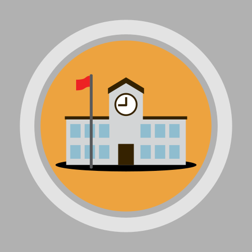 Generic illustrated school building, not a specific school in Italy