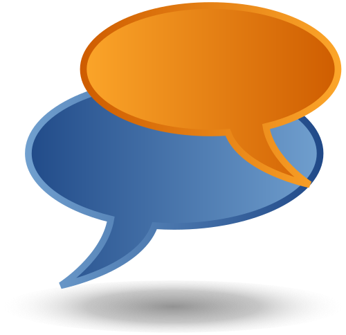 Overlapping speech bubbles illustrating dialogue; no actual meeting shown